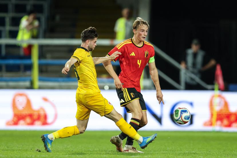 Belgium's Matte Smets is pictured in action during a soccer game between Belgium U21 and Wales U21, Tuesday 29 September 2026 in Westerlo, qualifier 7/8 for the 2027 European Championships. BELGA PHOTO BRUNO FAHY