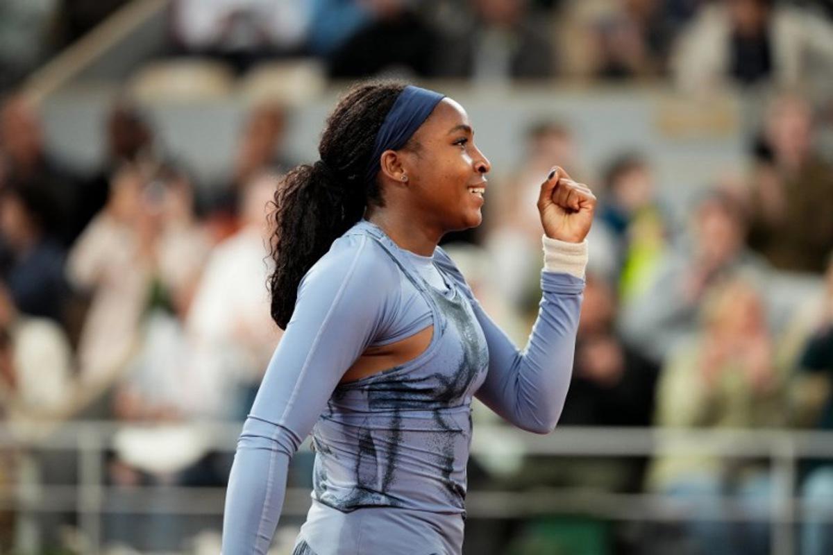 US Coco Gauff celebrates after winning her women's singles quarter-final match against US Madison Keys on day 11 of the French Open tennis tournament on Court Philippe-Chatrier at the Roland-Garros Complex in Paris on June 4, 2025. Dimitar DILKOFF / AFP