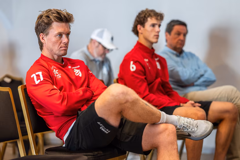 Belgium's Tom Boon pictured during a press conference of the Belgian national teams Red Lions and Red Panthers for the upcoming 2026 Hockey World Cup, Wednesday 12 August 2026, in Genval. The 2026 edition of the Hockey World Cup takes place in Belgium and The Netherlands from August 15 to August 30. BELGA PHOTO EMILE WINDAL