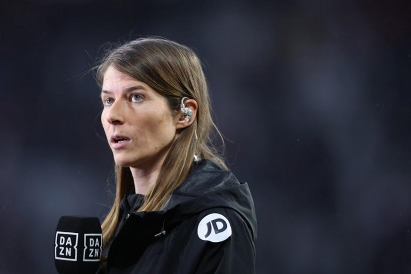 Union Berlin's German assistant coach Marie-Louise Eta gives an interview prior to the German first division Bundesliga football match between RB Leipzig and Union Berlin in Leipzig, eastern Germany on February 4, 2024. Ronny HARTMANN / AFP