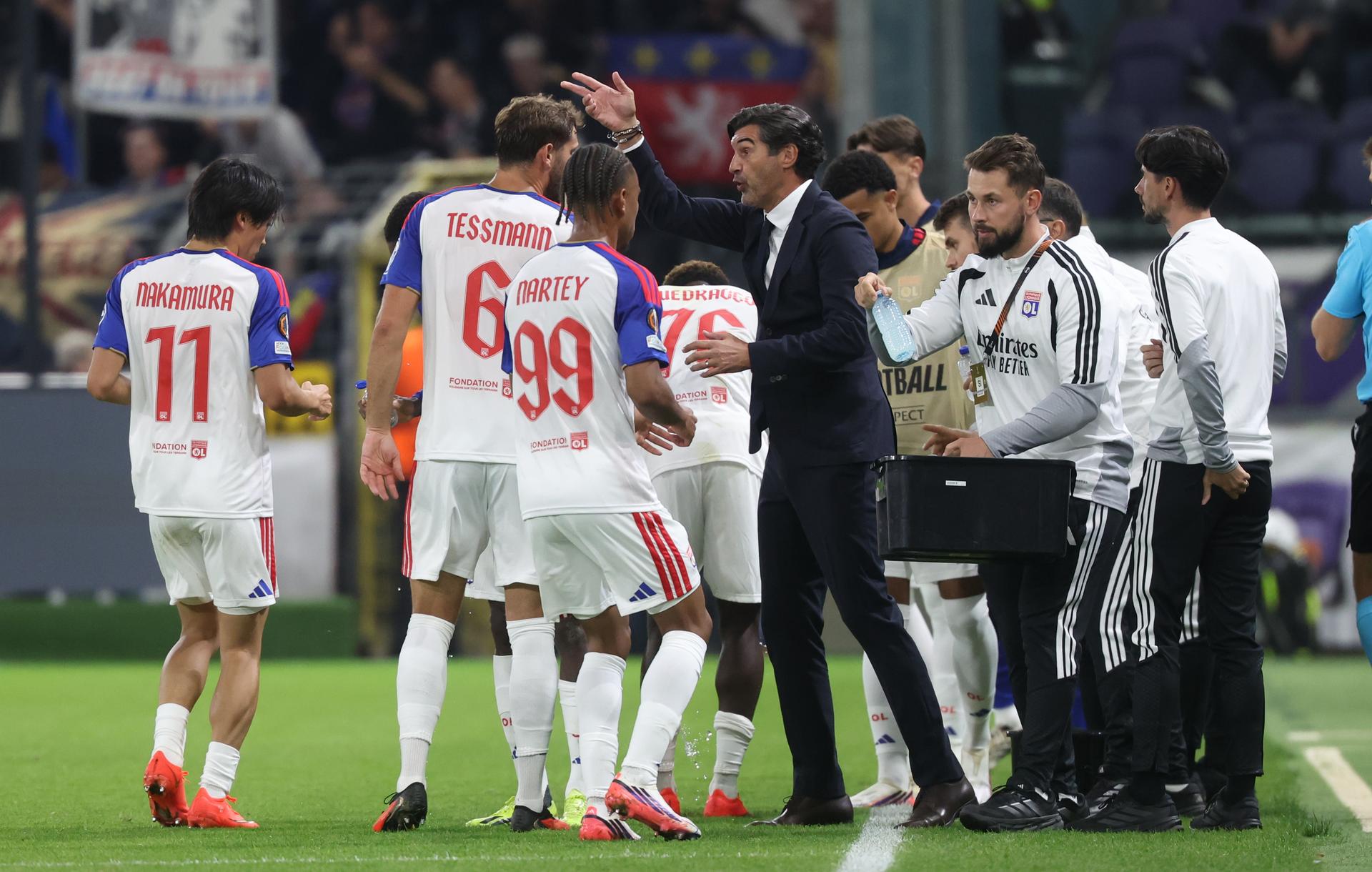 Lyon's head coach Paulo Fonseca gestures during a soccer game between Belgian RSC Anderlecht and French Olympique Lyonnais, Wednesday 16 September 2026 in Brussels, on the first day (out of 8) of the league phase of the UEFA Europa League tournament. BELGA PHOTO VIRGINIE LEFOUR