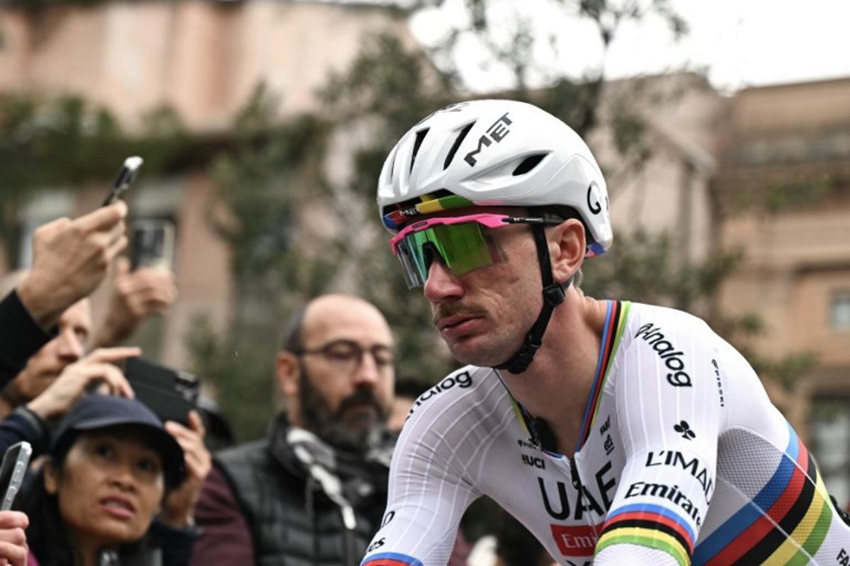 UAE Team Emirates - XRG's US rider Brandon McNulty arrives ahead of the start of the 120th edition of the Giro di Lombardia (Tour of Lombardy), a 239km cycling race from Bergamo to Como, in Bergamo on October 10, 2026. Marco BERTORELLO / AFP