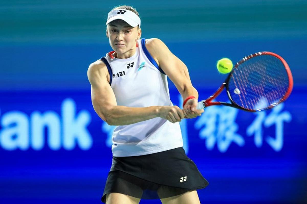 Kazakhstan's Elena Rybakina hits a return to Poland's Katarzyna Kawa during their women's singles quarter-final match at the Ningbo Open tennis tournament in Ningbo, China's eastern Zhejiang province on October 23, 2026. CN-STR / AFP