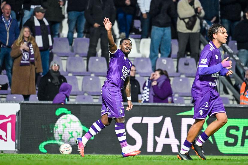 Toshio Lake, of Beerschot VA celebrates after scoring during a soccer match between Beerschot VA and Royal Francs Borains, on Saturday 31 October 2026 in Antwerp, on day 9 of the 2026-2027 'Challenger Pro League' second division of the Belgian championship. BELGA PHOTO TOM GOYVAERTS