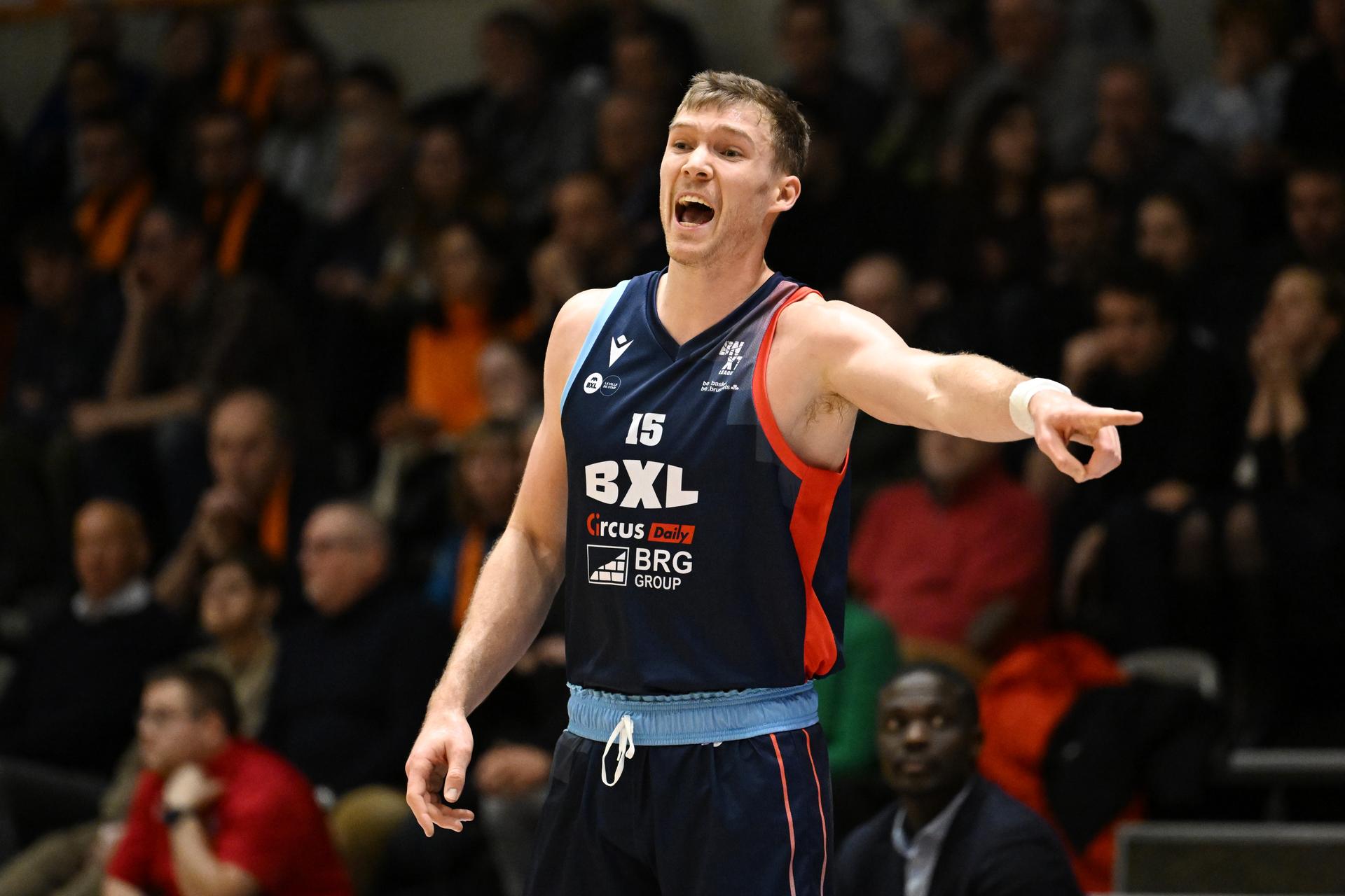 Brussels' Tucker Richardson pictured during a basketball match between Leuven Bears and Brussels Basketball, Saturday 01 February 2025 in Leuven, on day 21 of the 'BNXT League' Belgian/ Dutch first division basket championship. BELGA PHOTO MAARTEN STRAETEMANS