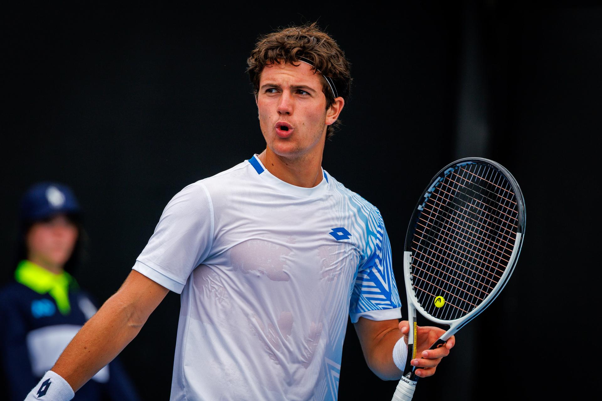 Belgium's Gilles-Arnaud Bailly pictured during a third round qualifying match in the men's singles against USA's Damm at the Australian Open, Melbourne Park, Melbourne on Thursday 15 January 2026. BELGA PHOTO PATRICK HAMILTON --- BENELUX ONLY ---