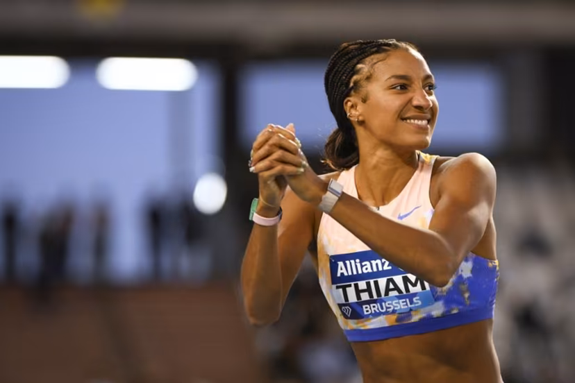 Belgium's Nafissatou Thiam reacts as she competes in the women's High Jump during the World Athletics Diamond League athletics meeting at the King Baudouin Stadium in Brussels, on September 5, 2026. JOHN THYS / AFP