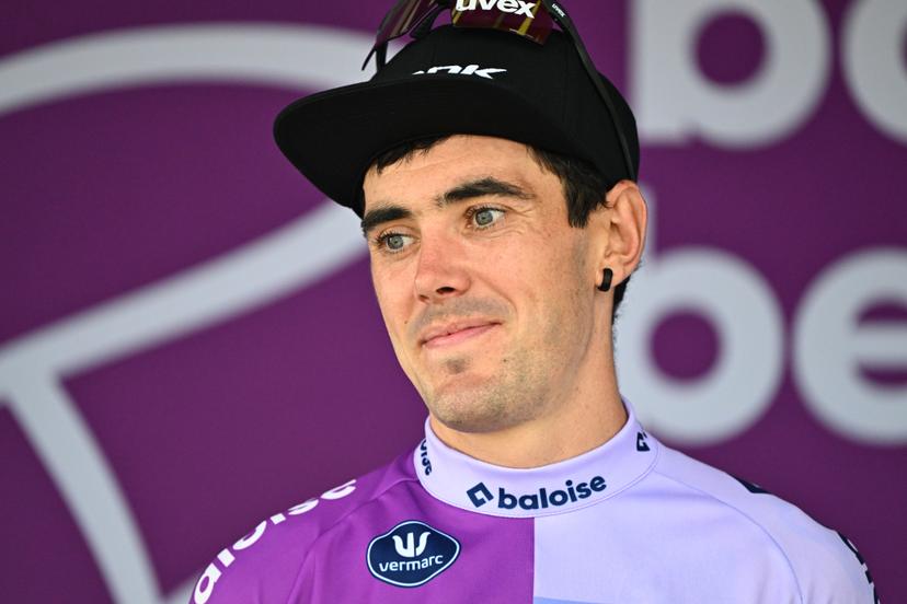 Spanish Alex Aranburu of Cofidis celebrates on the podium after winning stage 3 of the Baloise Belgium Tour cycling race, 173km from and to Durbuy, on Friday 19 June 2026. The Baloise Belgium Tour takes place from 17 to 21 June. BELGA PHOTO JASPER JACOBS