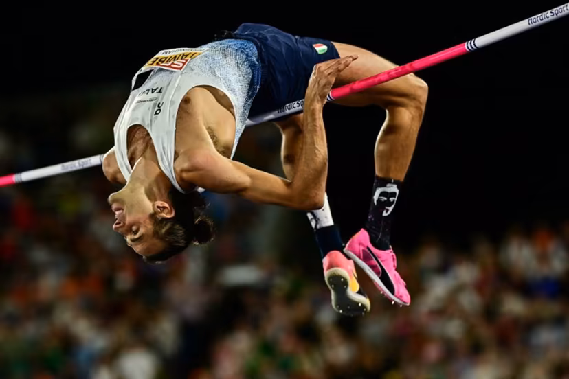 Italy's Gianmarco Tamberi competes in the men's high jump final during the European Athletics Championships at Alexander Stadium in Birmingham on August 14, 2026. Ben STANSALL / AFP