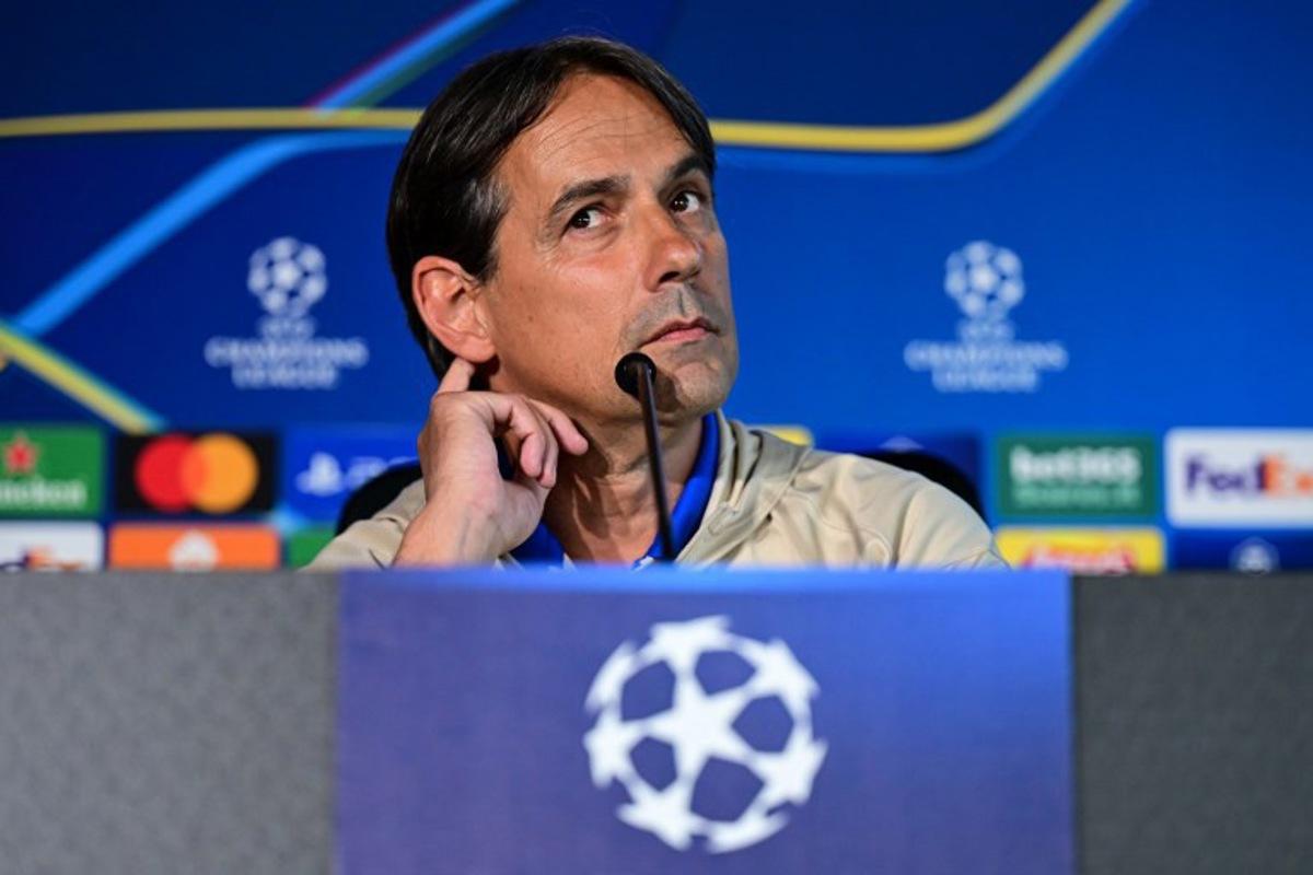 Inter Milan's Italian coach Simone Inzaghi gives a press conference ahead of the UEFA Champions League final football match against Paris Saint-Germain (PSG) as part of the club's media day in Appiano Gentile, Italy, on May 26, 2025. Piero CRUCIATTI / AFP