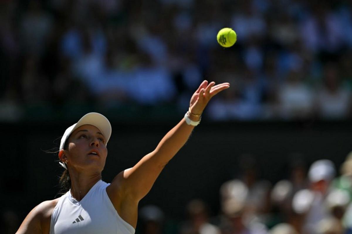 US player Jessica Pegula serves to US player Coco Gauff during their women's singles quarter-final tennis match on the ninth day of the 2026 Wimbledon Championships at The All England Lawn Tennis and Croquet Club in Wimbledon, southwest London, on July 7, 2026. Glyn KIRK / AFP