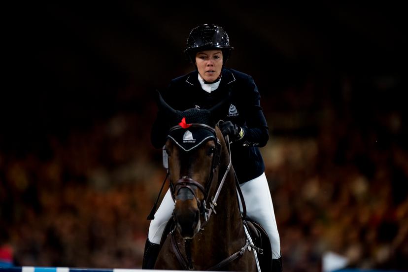Gudrun Patteet with Sea Coast Valdelamadre Clooney pictured in action during the FEI World Cup Jumping competition at the 'Vlaanderens Kerstjumping - Memorial Eric Wauters' equestrian event, in Mechelen, Monday 30 December 2019. BELGA PHOTO JASPER JACOBS
