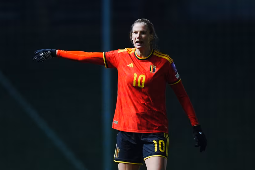 Justine Vanhaevermaet of Belgium in action during a game between Belgium's national women's soccer team the Red Flames and Israel, qualifying game 1/6 for the 2027 FIFA Women's World Cup, on Tuesday 03 March 2026, in Budaors, Hungary. BELGA PHOTO ISTVAN DERENCSENYI
