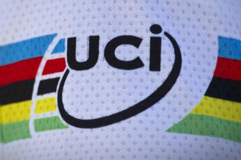 A picture taken during the 179 km and seventeenth stage of the 2011 Tour de France cycling race run between Gap and Pinerolo (Italy) on July 20, 2011, shows the International Cycling Union (UCI) logo. AFP PHOTO / LIONEL BONAVENTURE Lionel BONAVENTURE / AFP