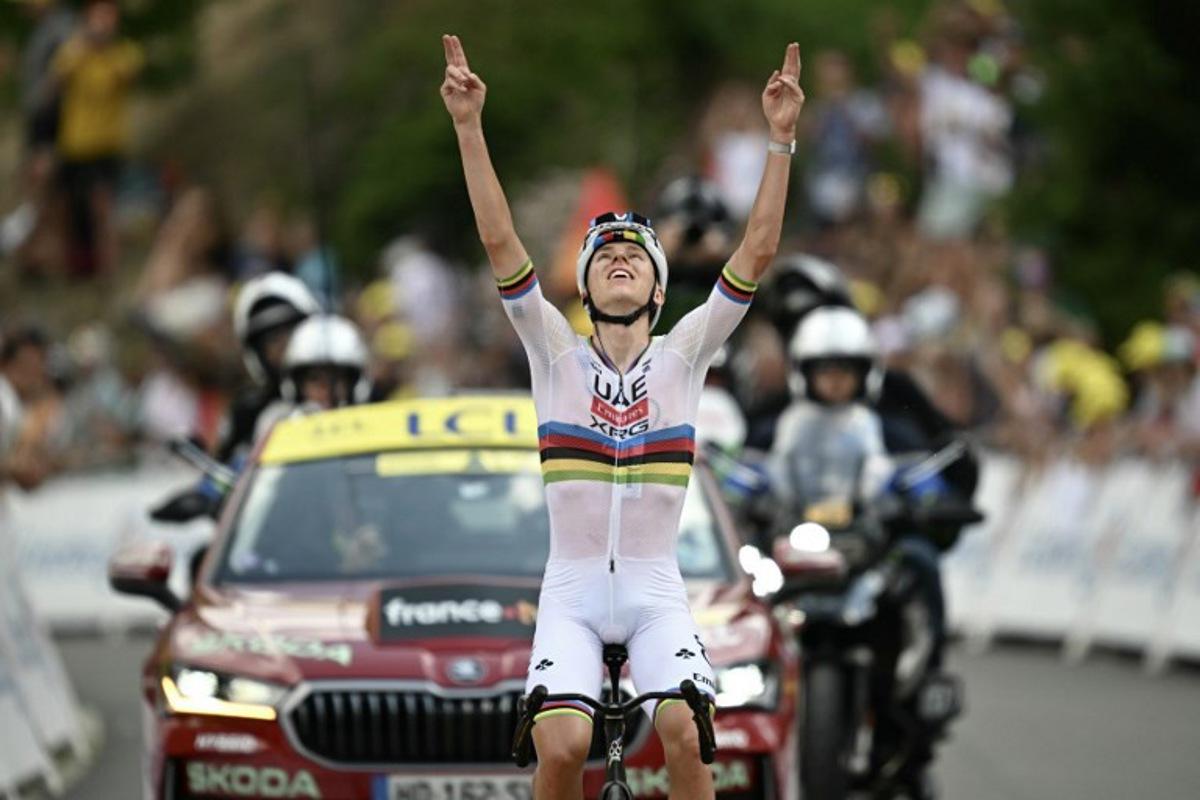 UAE Team Emirates - XRG's Slovenian rider Tadej Pogacar cycles to the finish line to win the 6th stage of the 113th edition of the Tour de France cycling race, 186 km between Pau and Gavarnie-Gèdre in the French Pyrenees, on July 9, 2026. Loic VENANCE / AFP