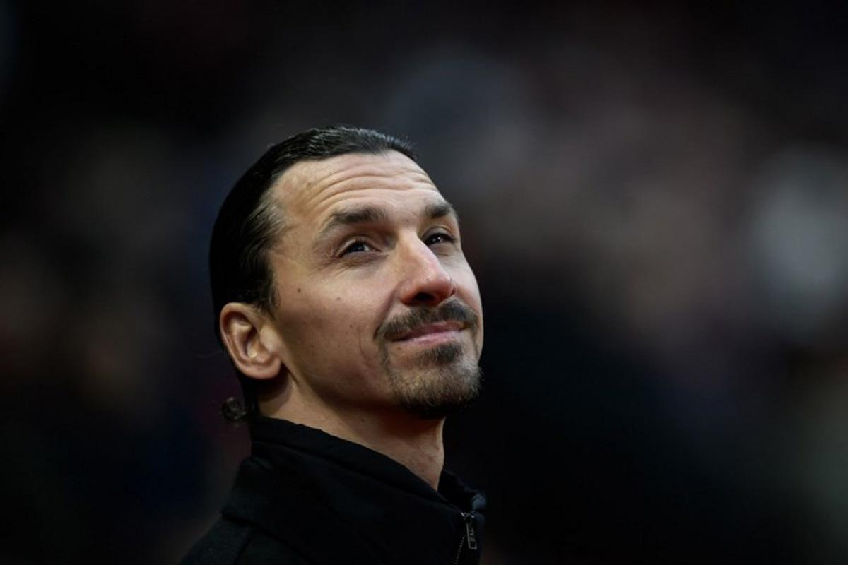 AC Milan's Swedish senior advisor Zlatan Ibrahimovic attends the UEFA Europa League round of 16 play-off match between Rennes and AC Milan at The Roazhon Park Stadium in Rennes, western France, on February 22, 2024. LOIC VENANCE / AFP