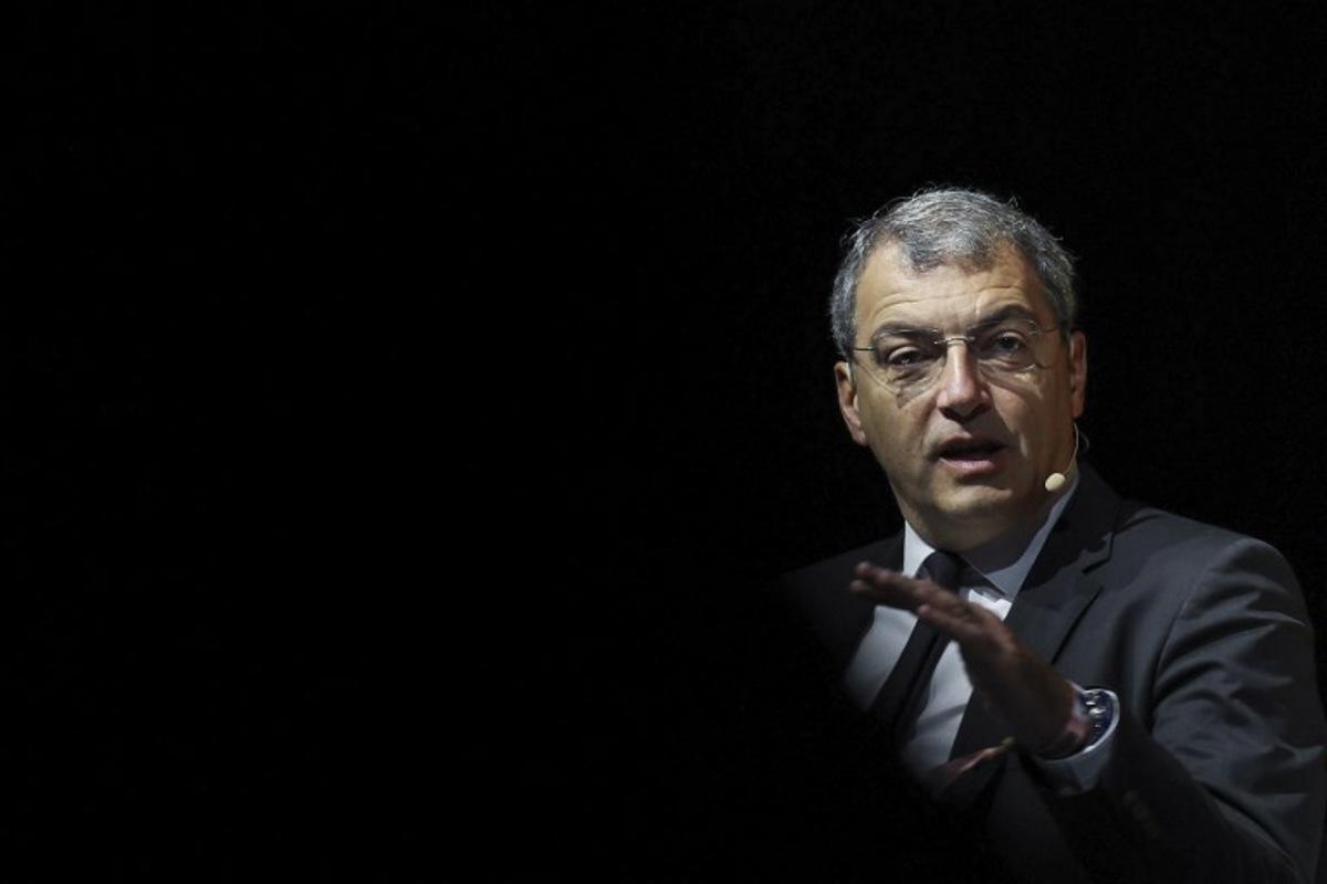 Toulouse's football club President Damien Comolli gives an interview at the Web Summit in Lisbon on November 14, 2023. Europe's largest tech event Web Summit will be held at Parque das Nacoes in Lisbon from November 13 to November 16. PATRICIA DE MELO MOREIRA / AFP