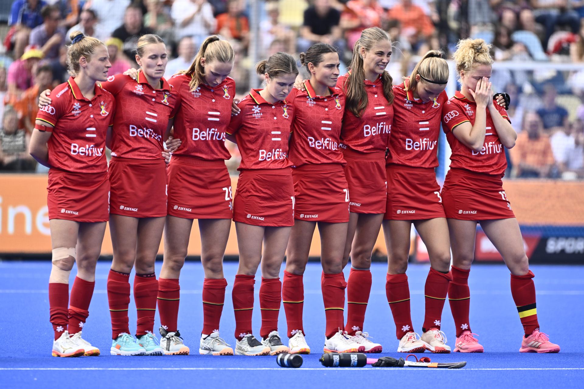 The Red Panthers pictured during a hockey game between Spain and the Belgian national team Red Panthers, the 'small final' to decide on the bronze medal of the 2025 women's European championships, Sunday 17 August 2025 in Monchengladbach, Germany. BELGA PHOTO ERIC LALMAND