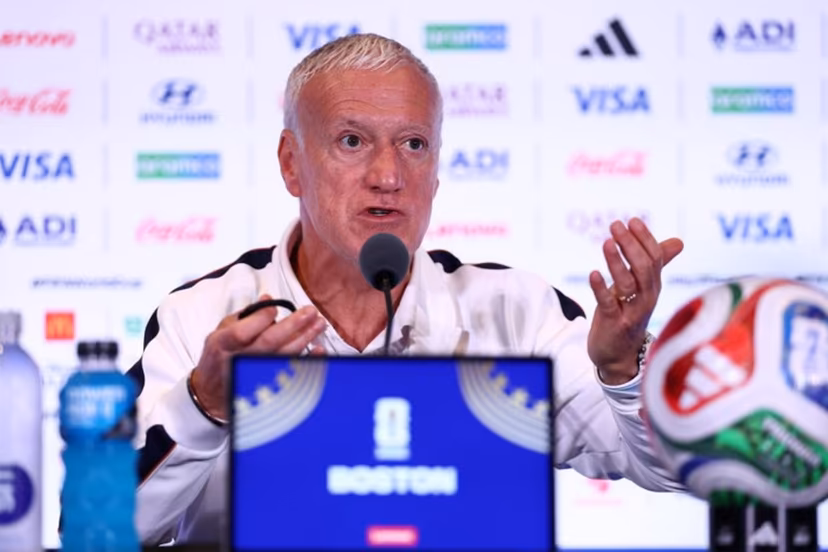 France's head coach Didier Deschamps gives a press conference at Gillette Stadium in Foxborough, Massachusetts, on July 08, 2026, during the 2026 World Cup football tournament. FRANCK FIFE / AFP