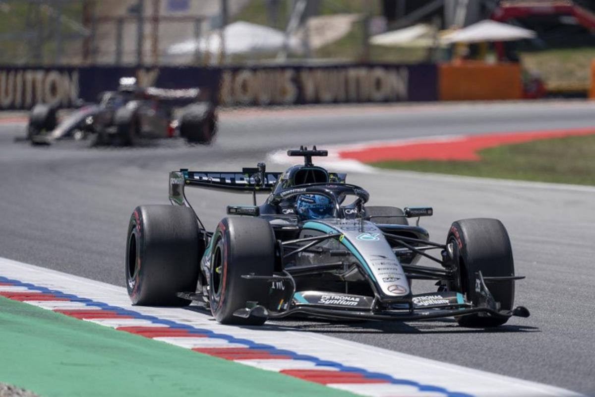 Mercedes' British driver George Russell takes part in the first practice session at the Circuit de Catalunya ahead of the Catalonia Formula One Grand Prix in Montmelo, on the outskirts of Barcelona on June 12, 2026. Manaure Quintero / AFP