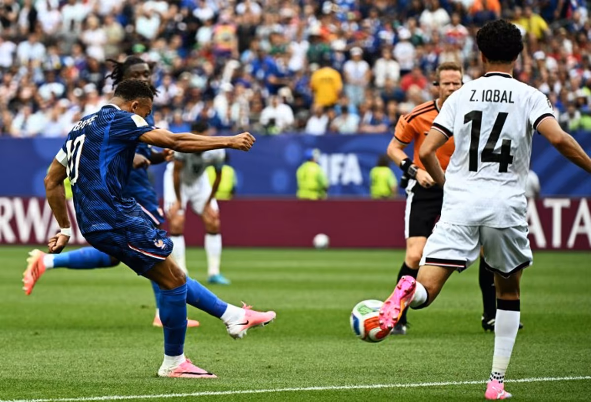 France's forward #10 Kylian Mbappe scores his team's first goal during the 2026 World Cup Group I football match between France and Iraq at the Philadelphia Stadium in Philadelphia on June 22, 2026. Jewel SAMAD / AFP