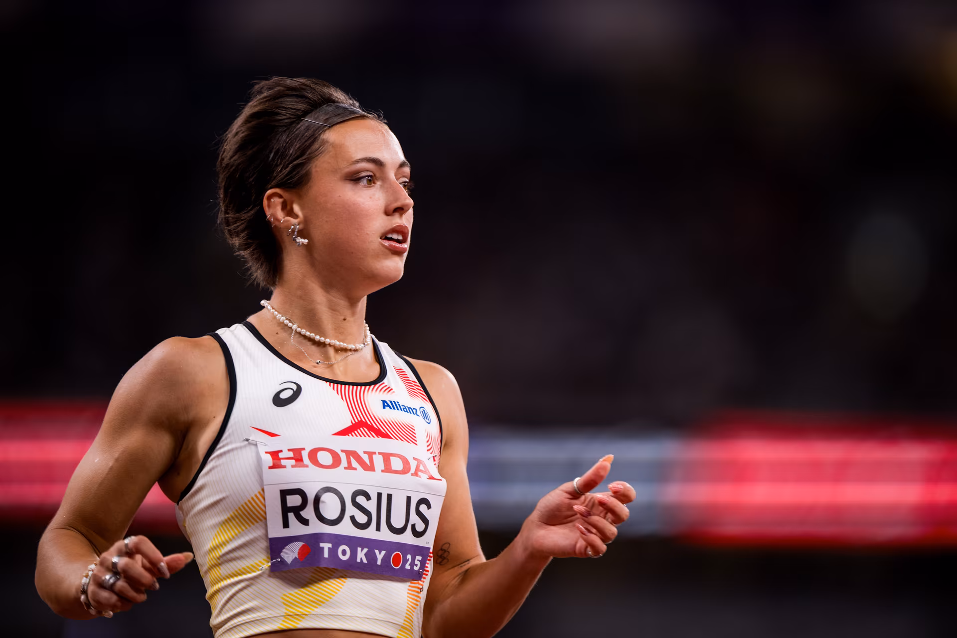 Belgian Rani Rosius pictured in action during the 100m women, Heat 2, in the World Athletics Championships in Tokyo, Japan, on Saturday 13 September 2025. The outdoor Worlds are taking place from 13 to 21 September. BELGA PHOTO JASPER JACOBS
