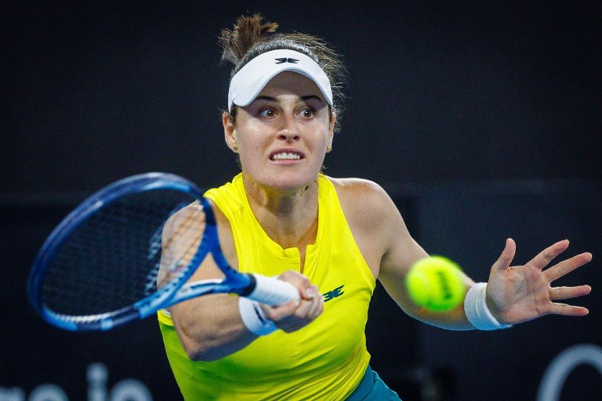 Australia's Kimberly Birrell hits a return against Colombia's Yuliana Lizarazo during their women's singles match at the Billie Jean King Cup in Brisbane on April 12, 2025. Patrick HAMILTON / AFP