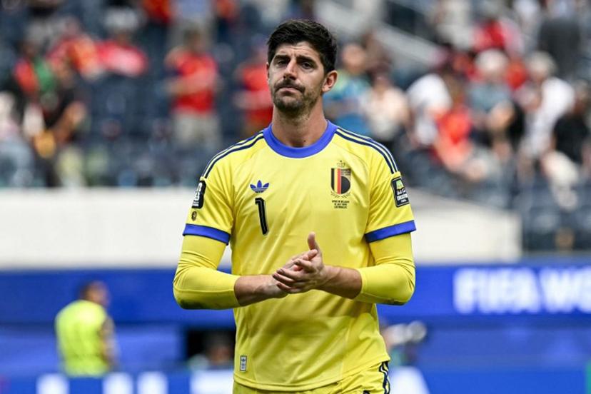 Belgium's goalkeeper #01 Thibaut Courtois reacts after losing the 2026 World Cup football tournament quarter-final match between Spain and Belgium at the Los Angeles Stadium in Inglewood on July 10, 2026. Paul ELLIS / AFP