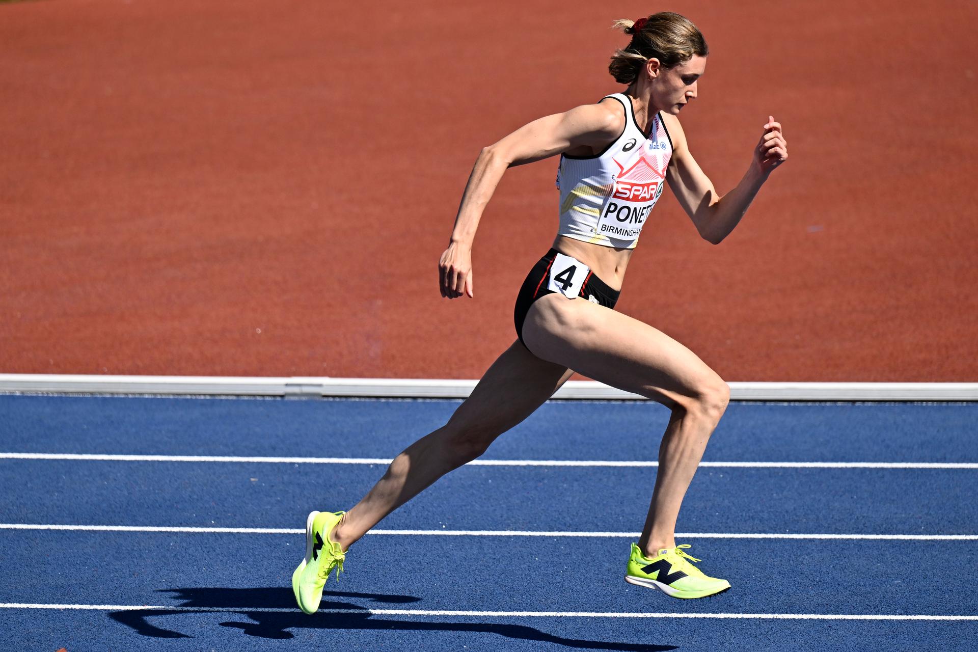 Belgian Helena Ponette pictured during the first round heats of the Women's 400m race, on the third day of the European Athletics Championships (August 10-18) in Birmingham, United Kingdom, on Wednesday 12 August 2026. BELGA PHOTO ERIC LALMAND