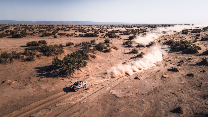 ATTENTION EDITORS - HAND OUT PICTURES - EDITORIAL USE ONLY - MANDATORY CREDIT 'Thomas Snoeck' This handout picture, distributed by Eric Dupain, shows Vincent Thijs and Tom de Leeuw during the first stage of the Morocco Desert Challenge rally race in M'Hamid. PHOTO HANDOUT HANDOUT THOMAS SNOECK *** Belga and Belga Editorial Board decline all responsibility regarding the content of this picture. ***