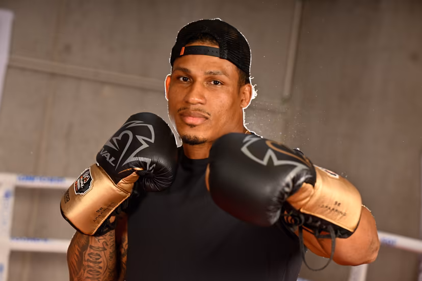 Belgian boxer Ryad Merhy poses for the photographer during a press conference on the WBC world bridgerweight (super cruiserweight) championship boxing match between Belgian Merhy and South African Lerena (May 30), in Ottignies, on Wednesday 15 April 2026. BELGA PHOTO ERIC LALMAND