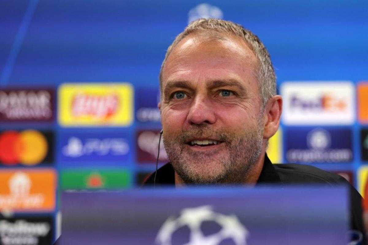 Barcelona's German coach Hans-Dieter Flick gives a press conference on the eve of the UEFA Champions League semi-final first leg football match between FC Barcelona and Inter Milan at the Joan Gamper training ground in Sant Joan Despi, near Barcelona, on April 29, 2025. LLUIS GENE / AFP