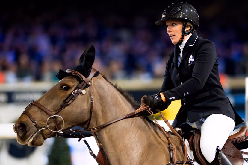 Belgian Gudrun Patteet pictured during the Longines FEI World Cup Jumping competition at the 'Vlaanderens Kerstjumping - Memorial Eric Wauters' equestrian event, in Mechelen, Friday 30 December 2016. BELGA PHOTO JASPER JACOBS