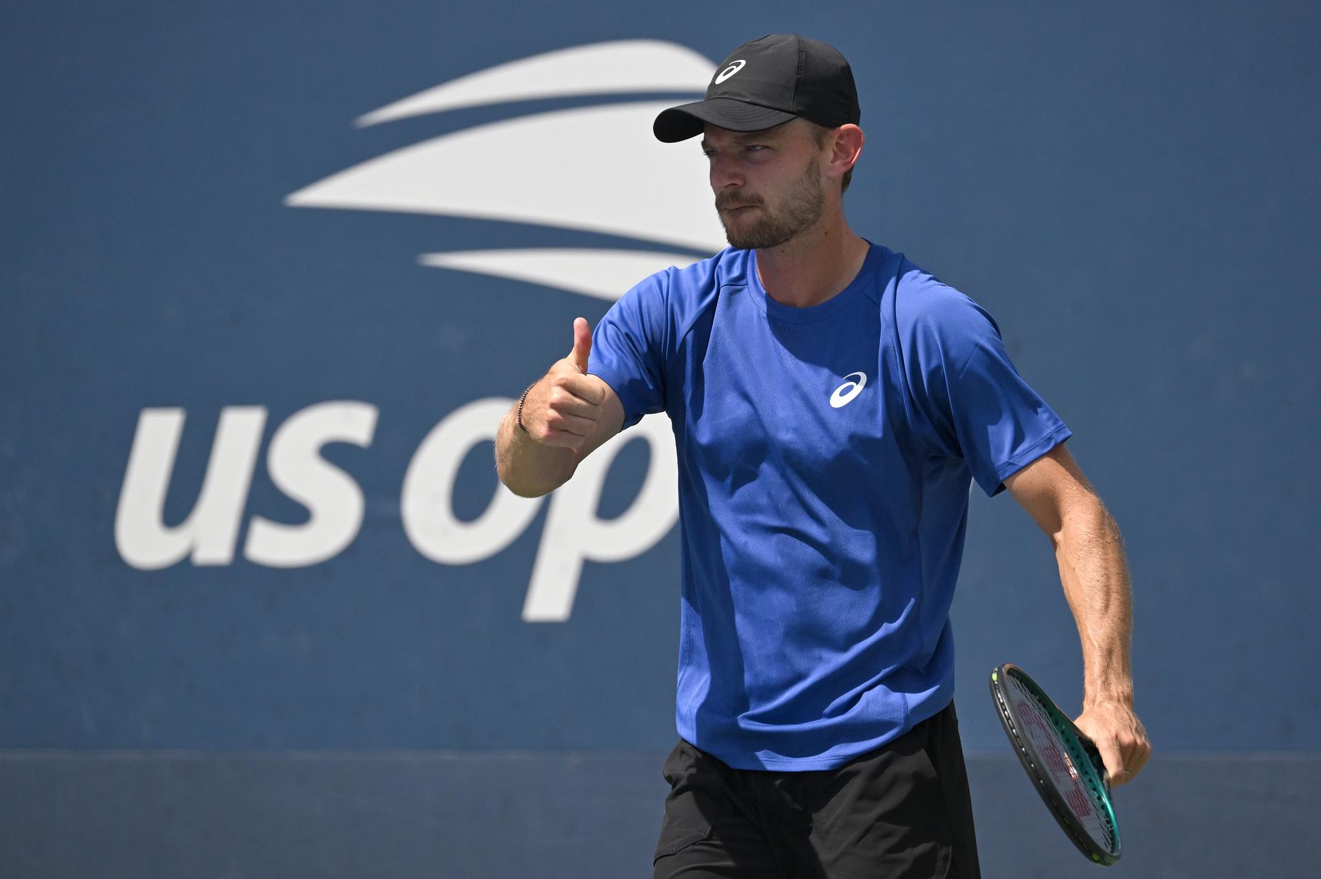 Belgian David Goffin pictured in action during a tennis match against French Halys, in the first round of the men's singles of the 2025 US Open Grand Slam tennis tournament in New York City, USA, Tuesday 26 August 2025. BELGA PHOTO TONY BEHAR