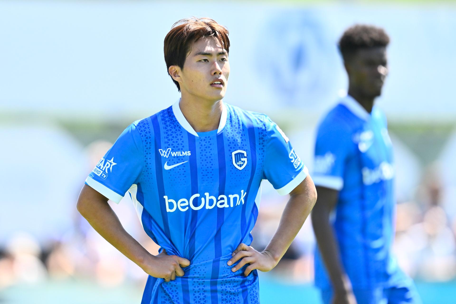 Jong Genk's Kim Myeongjun pictured during a friendly soccer game between Racing Genk vs Eendracht Termien, on Saturday 04 July 2026 in Leuven, in preparation of the upcoming 2026-2027 Belgian first division soccer season. BELGA PHOTO JOHAN EYCKENS