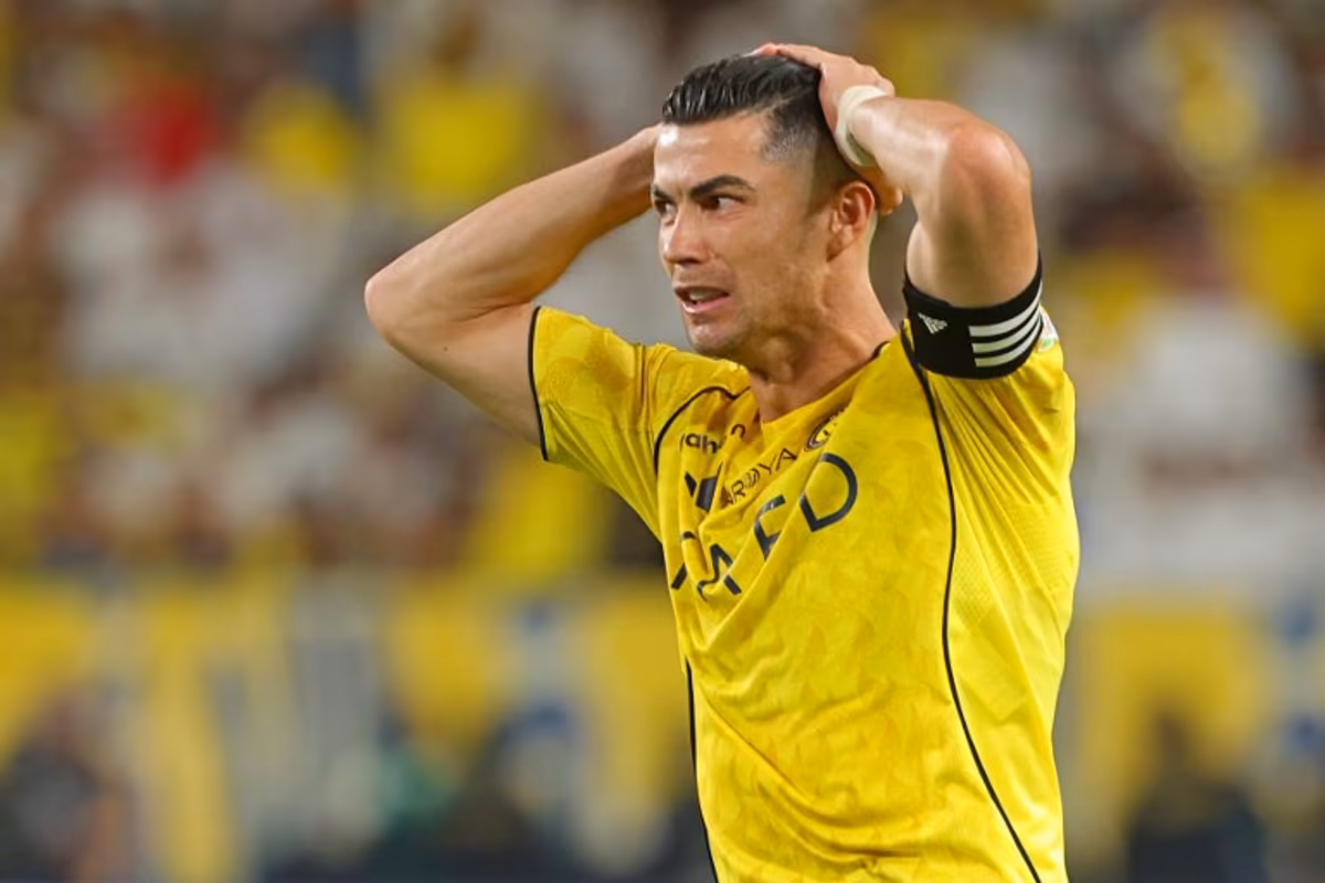 Nassr's Portuguese forward #07 Cristiano Ronaldo reacts after missing a goal during the Saudi Pro League football match between Al-Nassr and Al-Hilal at King Fahd Sports City Stadium in Riyadh on May 12, 2026. Fayez NURELDINE / AFP