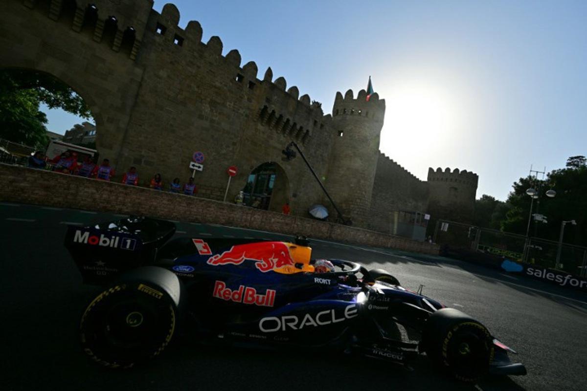 Red Bull Racing's Dutch driver Max Verstappen steers his car during the second practice session ahead of the Formula One Azerbaijan Grand Prix at the Baku City Circuit in Baku on September 24, 2026. Andrej ISAKOVIC / AFP