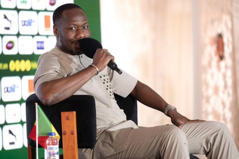 Senegal's coach Pape Thiaw speaks during the unveiling of Senegal's 2026 FIFA World Cup squad in Dakar on May 21, 2026. SEYLLOU / AFP