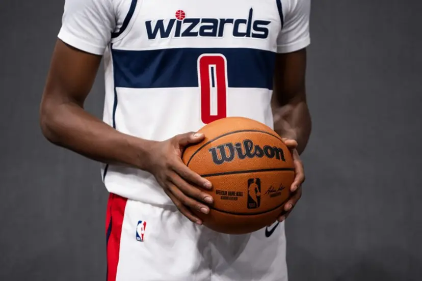 Bilal Coulibaly, French basketball player for the Washington Wizards, poses for a photo during Wizards media day ahead of the NBA season at Capital One Arena in Washington, DC, September 30, 2024. ROBERTO SCHMIDT / AFP