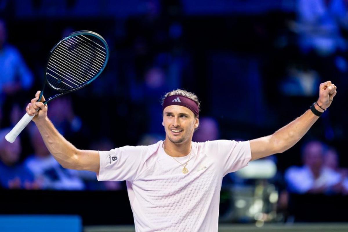 Germany's Alexander Zverev celebrates after winning against Spain's Martin Landaluce during the Erste Bank Open 2026 ATP 500 tennis tournament in Vienna, Austria, on October 27, 2026. MAX SLOVENCIK / APA / AFP