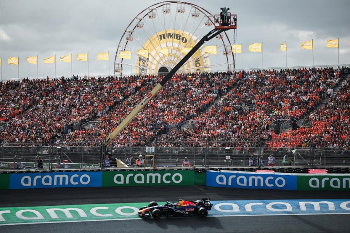 Red Bull Racing's Dutch driver Max Verstappen drives during the qualifying race of the Formula One Dutch Grand Prix at The Circuit Zandvoort, western Netherlands, on August 22, 2026. SIMON WOHLFAHRT / AFP
