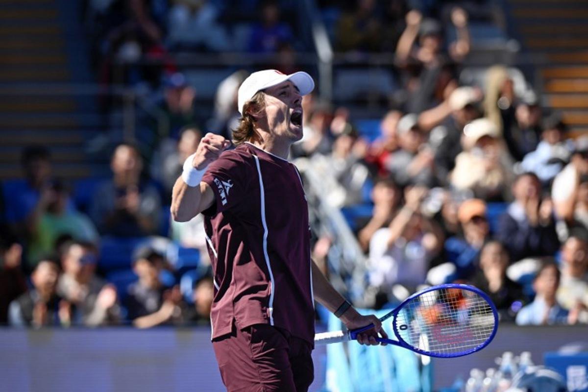 Australia's Alex De Minaur reacts during his men's singles match against Argentina's Mariano Navone at the China Open tennis tournament in Beijing on October 1, 2026. WANG Zhao / AFP