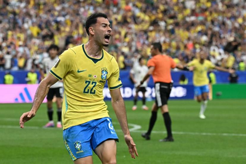 Brazil's forward #22 Gabriel Martinelli celebrates after scoring his team's second goal during the 2026 World Cup round of 32 football match between Brazil and Japan at the Houston Stadium in Houston on June 29, 2026. Paul ELLIS / AFP