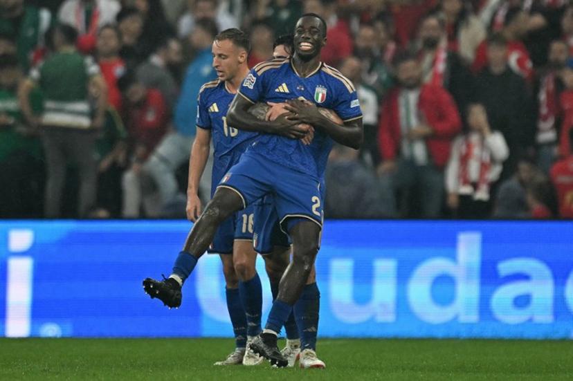 Italy's defender #02 Michael Kayode celebrates scoring his team's third goal during the UEFA Nations League football match (League A, Group A1) between Turkey and Italy at the Ataturk Sports Complex Matlı Stadium in Bursa on September 28, 2026. OZAN KOSE / AFP