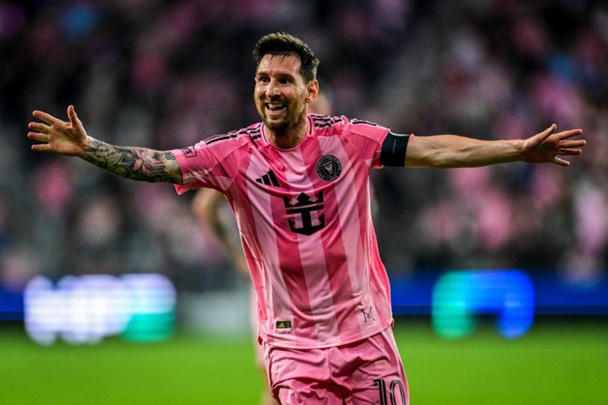 (FILES) Inter Miami's Argentine forward #10 Lionel Messi celebrates scoring a goal that was disallowed during a Major League Soccer (MLS) regular season football match between Inter Miami CF and Austin FC at newly inaugurated NU Stadium in Miami, Florida, on April 4, 2026. Football legend Lionel Messi, who is still active with Inter Miami in the United States, has become the owner of Cornella, a fifth-division club from the Barcelona metropolitan area, the Spanish club announced on April 16, 2026. Giorgio VIERA / AFP