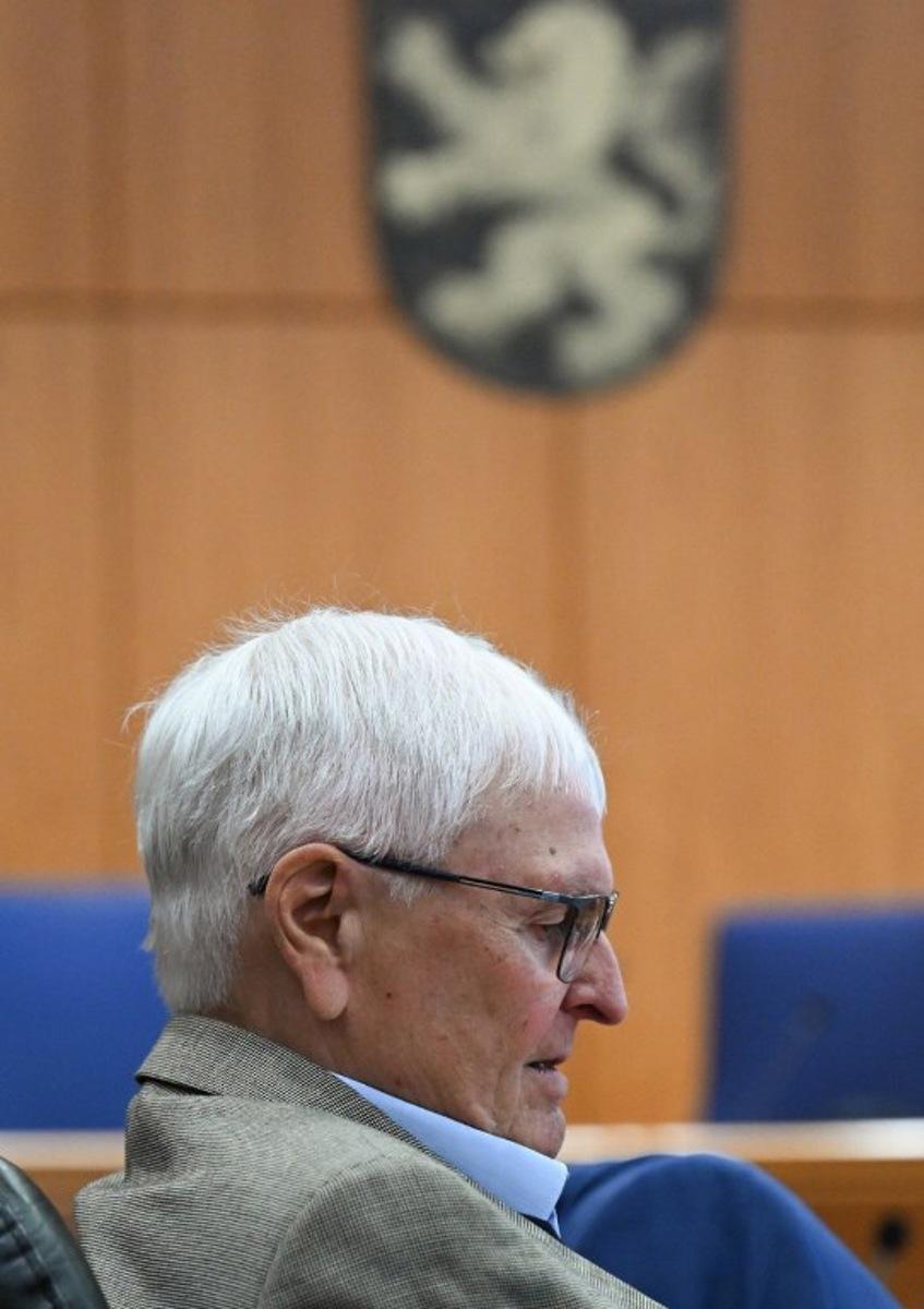 Former President of Germany's Football Federation (Deutscher Fussball Bund, DFB) Theo Zwanziger waits for the continuation of a trial for tax fraud amounting to 13.7 million euros for the benefit of the DFB in connection with the 2006 World Cup hosted by Germany, in Frankfurt am Main, western Germany, April 29, 2024. Arne Dedert / POOL / AFP