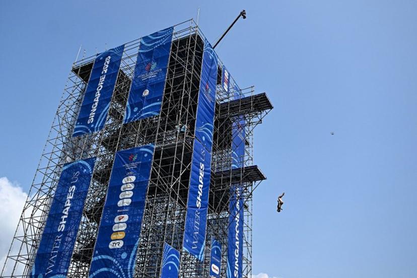 Italy's Elisa Cosetti competes in the women's high diving rounds during the 2025 World Aquatics Championships at the Sentosa Island in Singapore on July 24, 2025. Manan VATSYAYANA / AFP
