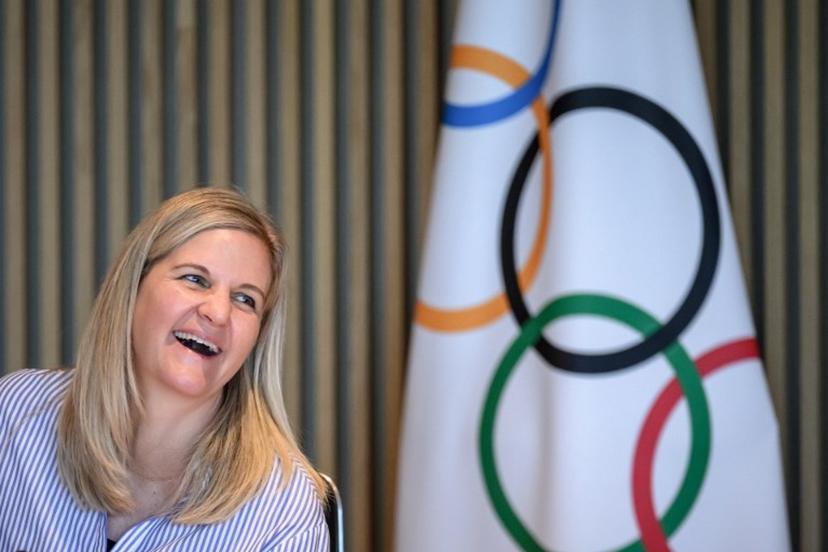 International Olympic Committee president (IOC) Kirsty Coventry reacts prior to an IOC executive commission meeting ahead of IOC session, at the Olympic House in Lausanne, on June 22, 2026. Fabrice COFFRINI / AFP