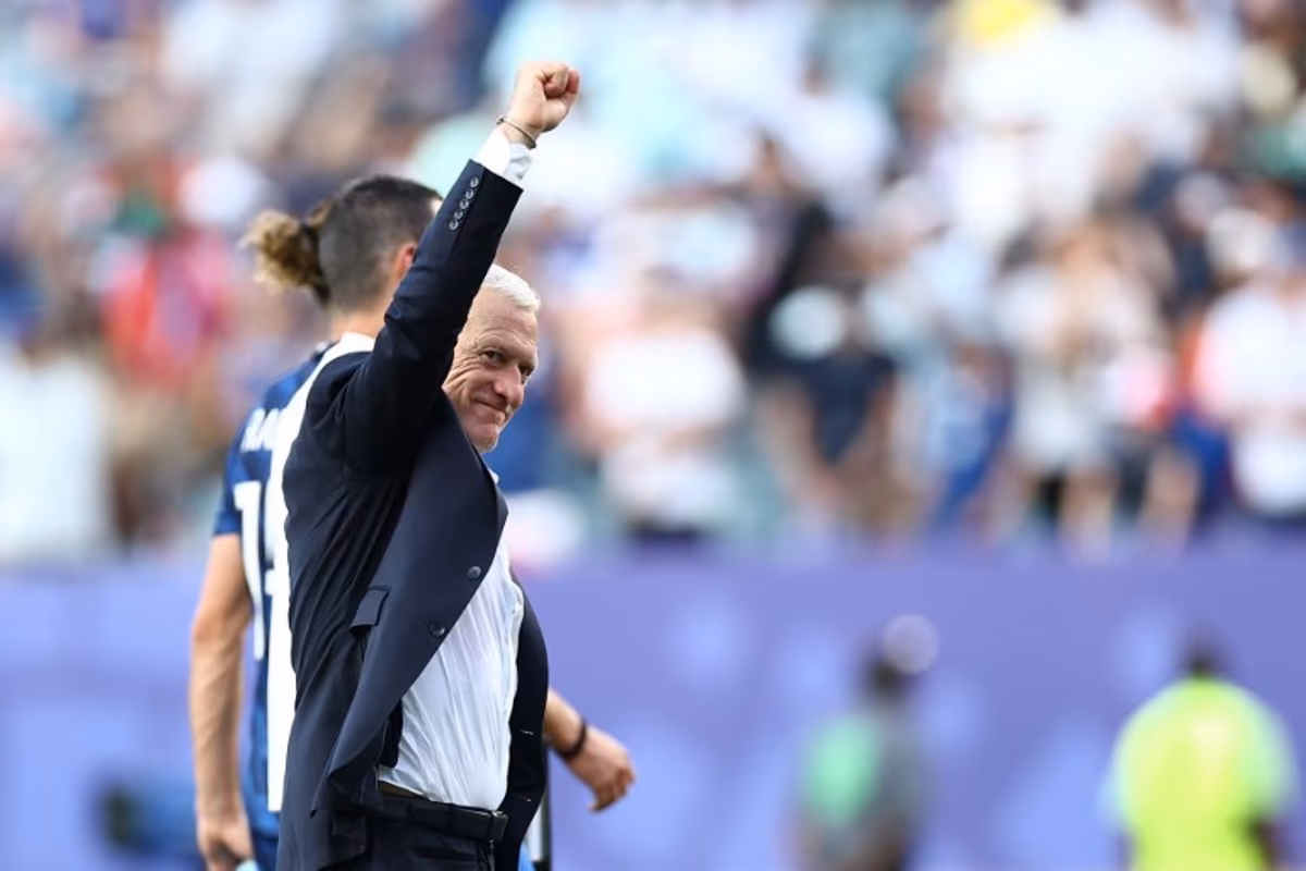 France's head coach Didier Deschamps celebrates after winning the 2026 World Cup round of 16 football match between Paraguay and France at the Philadelphia Stadium in Philadelphia on July 4, 2026. CHARLY TRIBALLEAU / AFP