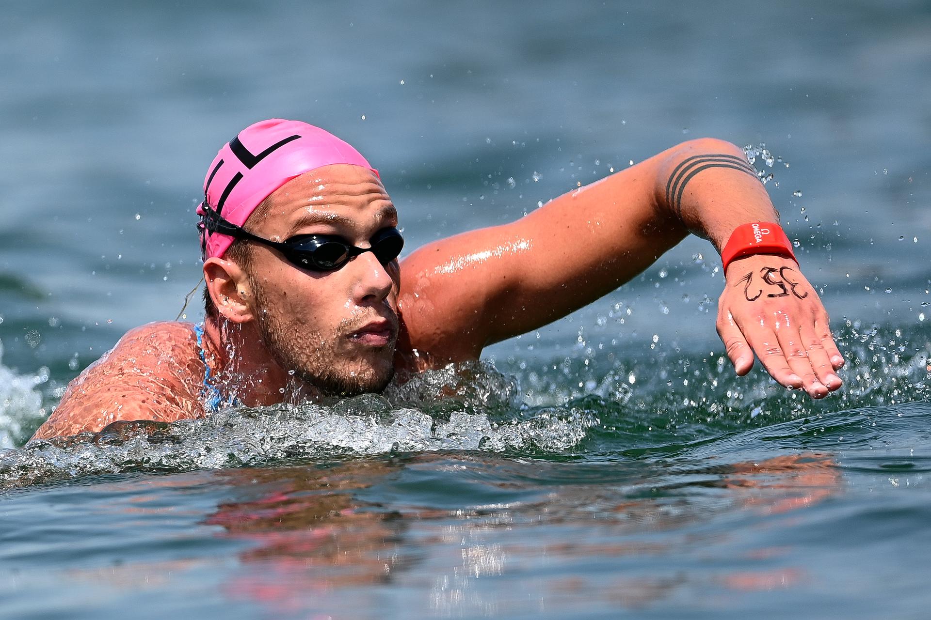 Belgian Logan Vanhuys pictured in action during the 10km open water swimming discipline at the World Championships swimming in Budapest, Hungary on Wednesday 29 June 2022. The 19th FINA World Championships 2022 take place from 18 June to 03 July. BELGA PHOTO NIKOLA KRSTIC